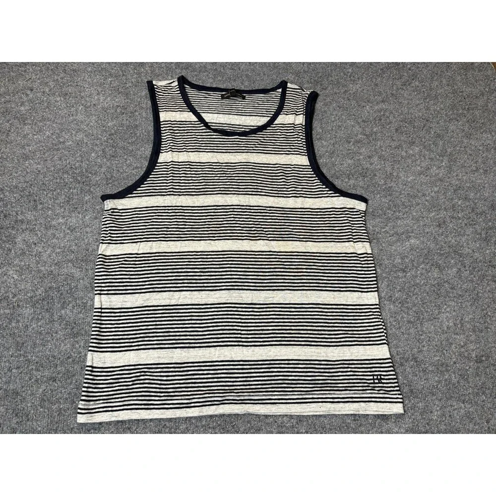 Banana Republic Tank Top Mens L Gray Stripe Sleeveless Linen Knit BR Logo Casual